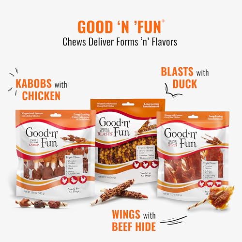 Good N Fun Kabobs Long-Lasting Dog Treat with Real Protein, 48 oz (4 Pk) - size: 3 Pound (Pack of 4)