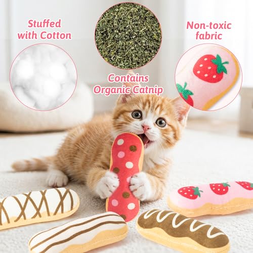 5Pcs Eclair Catnip Toys, Plush Interactive Cat Toy Set for Indoor Cats - style: Eclair