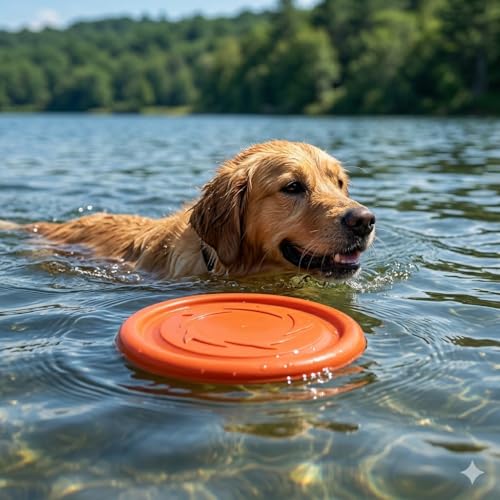 2-in-1 Flying Disc & Slow Feeder Dog Toy - 9.6" Large Floating Aerodynamic Frisbee, Durable Soft Rubber Chew Toy for Fetch, Water Play & Training (Orange) - color: Orange