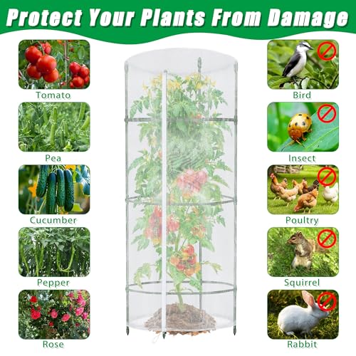 Garden Netting for Tomato Plants, Round Tomato Cage Plant Cover with Zipper