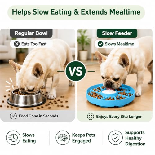 Slow Feeder Dog Bowl Silicone Suction Cup Anti Spill Dogs Cats Blue - color: Blue