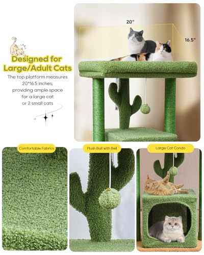 SYANDLVY 27" Cactus Cat Tree for Indoor Cats, Green Modern Activity Tower - color: Green