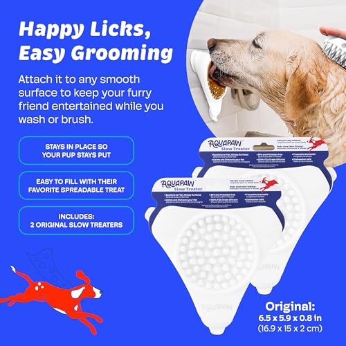 Aquapaw Lick Mat for Dogs 2-Pack, Suction Cup Dog Slow Feeder Pad & Licking Mat for Peanut Butter Treats – Calming Dog Bathing Aid, Stress Relief & Mental Stimulation for All Breeds - White