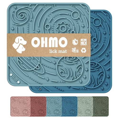 OHMO Lick Mat for Dogs&Cats, Space Pattern, Small, 2pcs, Dark&Light Blue - color: Dark Blue&Light Blue, size: 5.9"L x 5.9"W