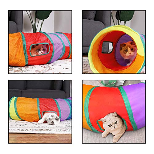 Andiker Cat Tunnel, S-Shape Cat Tube Collapsible Kitten Play Toy with 2 Side Holes for Kitten Exercising Hiding Training and Running Cats Toy for Indoor Cats(Multi-Colored) - color: Multi-colored