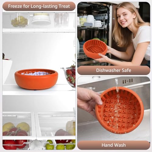 Dog Slow Feeder Lick Bowl, Freeze Lick Mat with Suction Cup - color: Orange, size: Large