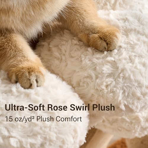 Aesthetic Flower Cat Tree Tower with Scratching Post for Indoor Cats, 37" H Modern Cat Tree with Wood Sculpted Branch, Flower Cat Beds, Mushroom Scratcher & Interactive Squeaky Toy, White - color: 37"-Mushroom-Creamy White