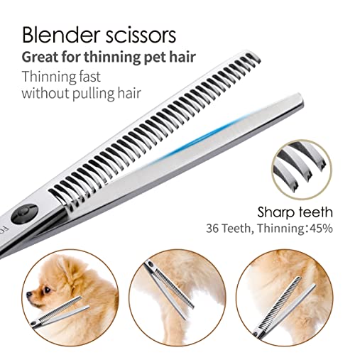 Professional 7.5" Dog Grooming Scissors Kit 4pcs, JP 440C Stainless Steel Curved Blender Straight Chunker Shears for Dog Cat and Pets (7.5 in Kit, Gold) - size: 7.5 inch, style: Kit