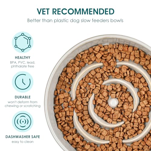 vancasso Slow Feeder Dog Bowls, 3 Cups Ceramic Puzzle Dish for Large Breeds - color: Light Gray, size: L - 3 Cups