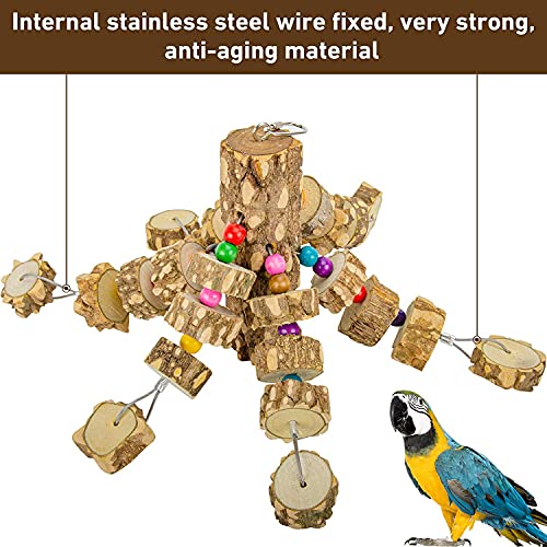 MYFAMIREA Parrot Chewing Toys Bird Toys Natural Wood Bird Toys Parakeet Cage Hammock Hanging Toy for Parrots, Cockatoos, African Grey, Cockatiels Small and Medium Birds - color: Natural