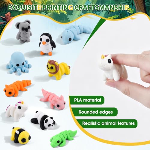 12 Pack 3D Printed Land Animal Toys Flexible PLA Wildlife Desk Set - size: Mini Animals, style: 12 PCS
