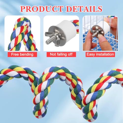 Hemobllo Parrot Cotton Rope Perch 23.62 in Bird Rope for Cages Climbing Chewing Standing Station for Parakeets Balance Training Exercise and Boredom Relief - size: 60cm