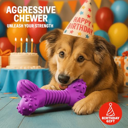 Dog Toys for Aggressive Chewers, Dog Toys for Medium Large Dogs, Natural Rubber Dog Chew Toys with Beef Flavor, Indestructible Chew Toys for Aggressive Chewers (Purple) - color: purple