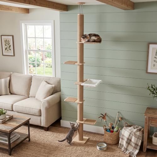Floor to Ceiling Cat Tree,5 Tier Adjustable Height Climbing Tower - size: Floor to Ceiling
