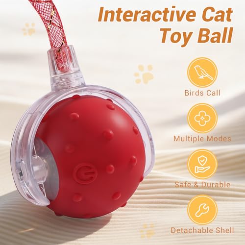 Interactive Cat Ball Toy, Motion Activated Electric Rechargeable Cat Toy - color: red