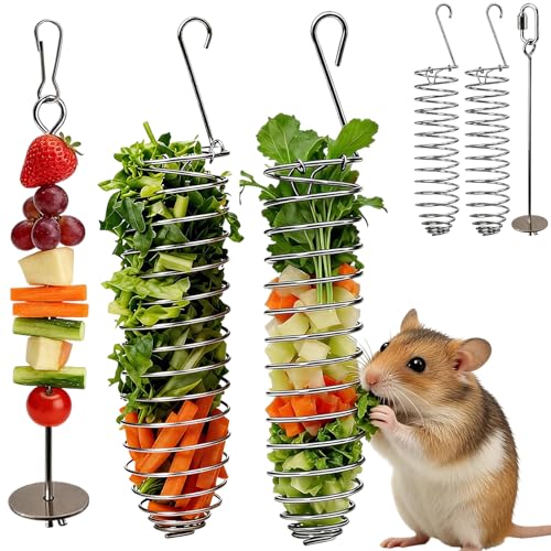 3Pcs Rat Enrichment Toys,Rat Toys for Pet Rats, Bird Food Holder,Parrot Foraging Stainless Steel Food Vegetable Holder Slow Feeder Rodent Cage Accessories