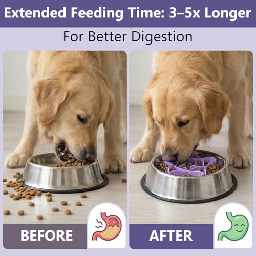 Silicone Dog Slow Feeder Bowl Insert with Suction Cups, Cuttable Food-Grade Lick Mat Divider Fits Stainless Steel Ceramic Glass Dog Bowls, Helps Slow Down Eating, Purple - color: Purple