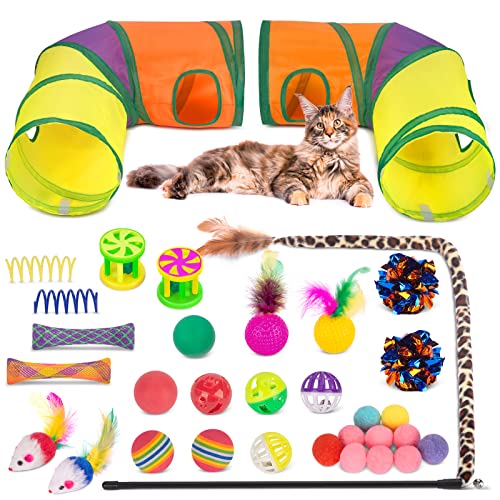 Retro Shaw 33Pcs Cat Toys for Indoor Cats, 2 Way Cat Game Tunnels - color: Large 2-Way Game Tunnel Toy Set