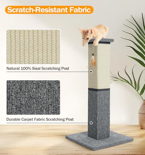 Made4Pets Cat Scratching Post for Indoor Cats, Sisal Carpet Scratcher, 32" - color: Grey-Sisal & Carpet