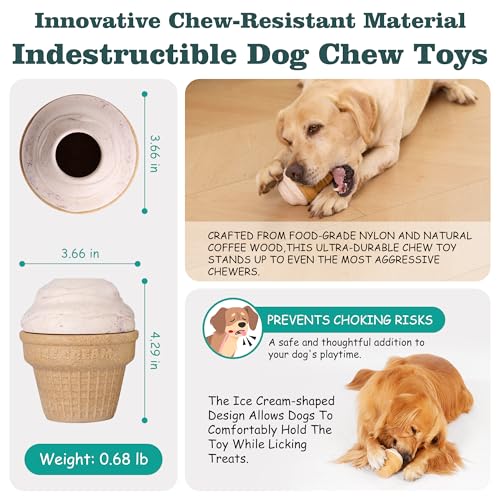 Multi-Functional Interactive Dog Toys for Aggressive Chewers, Indestructible Dog Toys for Medium/Large Breeds,Frozen Dog Treat Dispenser to Keep Them Busy,Reduces Anxiety(Pack of 2) - size: Ice Cream-Pack of 2