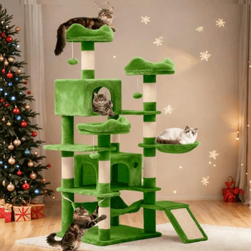 YITAHOME 75inch Cat Trees for Large Cats - color: Green, size: 75 inch