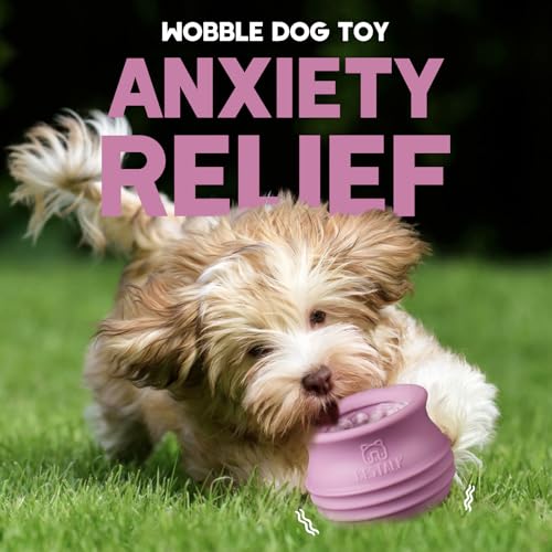 Dog Enrichment Treat Toy, Long-Lasting Wobbly Interactive Freeze Lick Toys for Dogs, Stuffable Puzzle Feeder Toy for Boredom, Silicone Treat Dispensing Chew Toy (Pastel Purple,M) - color: Pastel Purple, size: M