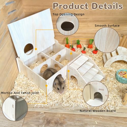 Multi-Chamber Wooden Hamster Hideout & Tunnel with Secret Peep Shed - color: 4-Chamber Hamster Maze