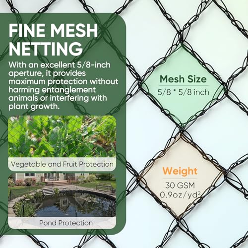 Bird Netting for Garden Protection, 7.5 X 65 FT, Woven Garden Netting Kit - size: 7.5X65 FT