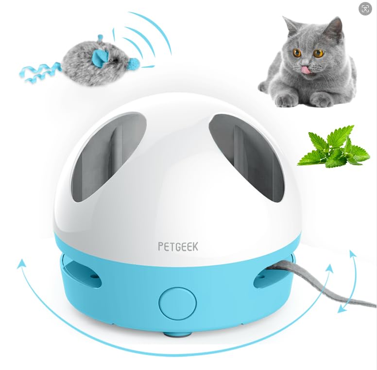 PETGEEK Hidey Mouse Electronic Interactive Cat Toy, Hide Mouse Cat Toy with Squeaky Mouse, Automatic Cat Toys with Catnip Filled Hidey Mouse, Cat Toys Interactive for Indoor Cats Play (Blue) - color: light blue