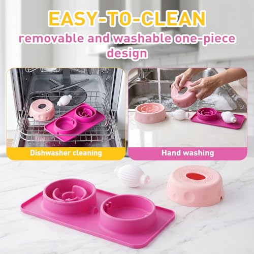 2-in-1 Dog Lick Bowl with Rolling Ball & Slow Feeder Down Slow Eating Speed - color: Pink