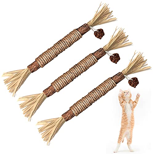 Silvervine Sticks Cat Chew Toys for Indoor Cats Dental Care Teeth Cleaning, Natural Kitten & Cat Teething Toys for Health, Cat Chew Stick Treat Edible Suitable for All Breeds of Aggressive Chewers Cat - size: 3PCS