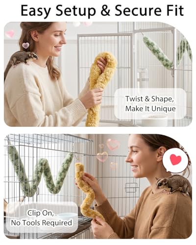 2Pcs Bendable Sugar Glider Climbing Ropes, Soft Fabric Paw-Safe