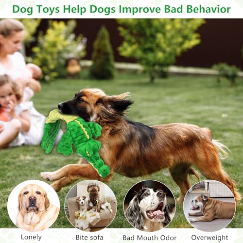 Letsmeet Large Squeaky Alligator Dog Toys, Interactive Puppy Toys with Crinkle Paper, Pull Tug of War Dog Toy, Plush Dog Chew Toys for Small, Medium, Large Breed - style: Alligator