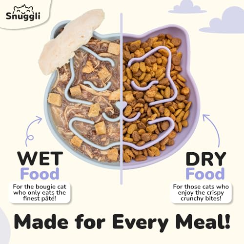 Snuggli Slow Feeder Cat Bowl | Cat Puzzle Feeder for Slow Eating, Mental Enrichment, Digestion, & Bloat Relief | Non-Slip Silicone, Dishwasher Safe, 1 Cup (Lavender) - color: Lavender