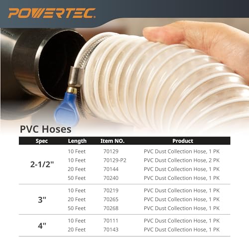 POWERTEC 5" x 10' Dust Collection Hose, 5 Inch Flexible PVC Hose for Woodworking and Garage, Wood Shop Dust Collection System, Planer, Cyclone Dust Separator, Ferrets and Small Pets Tunnel (70220) - size: 5"x10' Hose