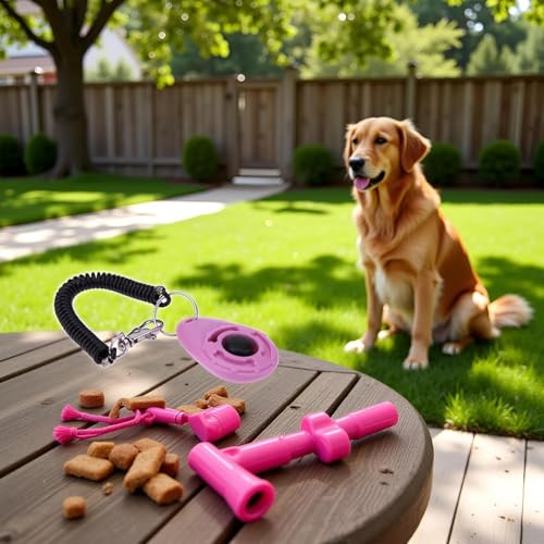 2Pcs Pink Clicker Easy to Use with Button Dog Training Accessories Strong and Long-Lasting,Training and Behavior Aids