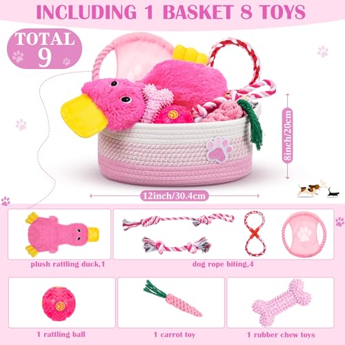 Zopeal Dog Toy Gift Basket Set for Puppy Birthday, Pink - color: Pink