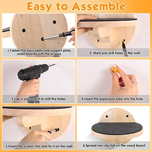 Maitys 6 Pcs Cat Wall Mounted Shelves, Cat Wall Furniture with Scratching Non Slip Felt, Shelves Climbing Steps, Thick Secure Solid Wood Floating Shelf for Sleeping Playing Lounging(Semicircle) - style: Semicircle