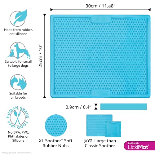 LickiMat X Large Breed Soother Dog Lick Mat Dog Calmer Slow Feeder, Anxiety Reliever Alternative to Puzzle Toys, Slow Feeding Bowls. Use Peanut Butter, Wet, Raw, Mixed Food, Healthy Treats - Turquoise - color: Turquoise