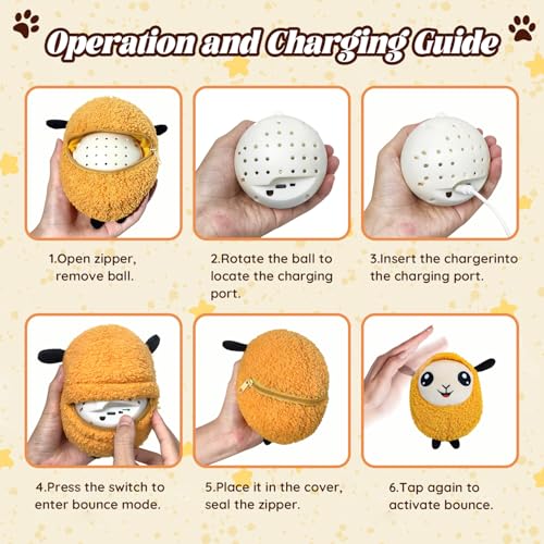 Interactive Moving Dog Toys, 2026 Upgraded Jumping Squeaky Moving Dog Ball, Rechargeable Plush Chew Toys for Small/Medium/Large Dogs to Keep Them Busy (Orange)