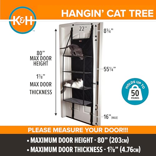 K&H Door Cat Tree, Over the Door Cat Furniture - Gray, Fits Doors <80in H