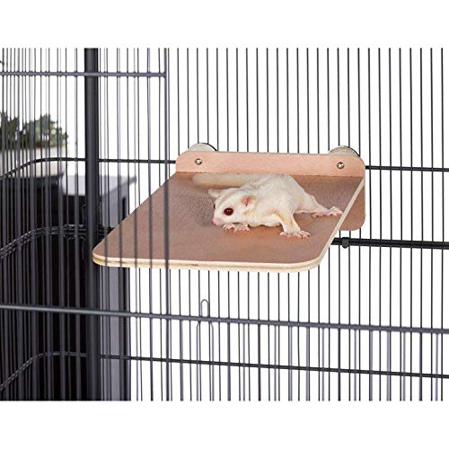 Wood Side Platform (Medium) - Natural Climbing Cage Accessory Shelf Perch Stand - for Sugar Gliders, Rabbits, Guinea Pigs, Prairie Dogs, Degus, Chinchillas, Rats, Ferrets, Birds & Small Pets