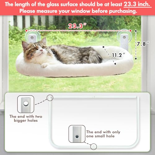 AMOSIJOY Cordless Cat Window Perch with Cushion Bed Metal Frame, L White - color: White Cushion Bed, size: Large