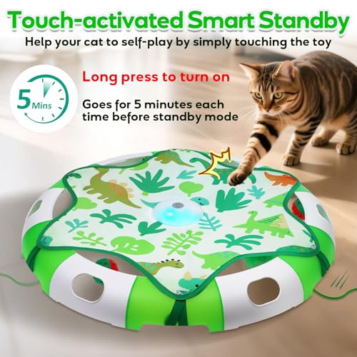 Cat Toys for Indoor Cats, Interactive Automatic Hide and Seek Toy, Moving Concealed Feathers Wand Teaser, Bird Chirping Squeaky, Touch Activated, Rechargeable Kitten Toys,Cat Bell Ball to Stimulate