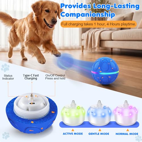 Interactive Dog Toys Ball – Automatic 3-Mode Active Rolling Balls (Blue) - color: Blue