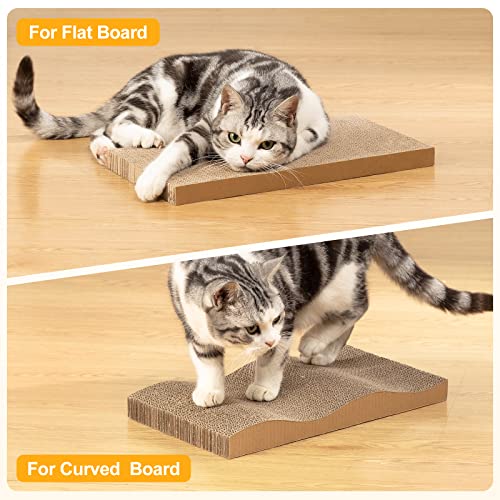 Poils bebe 5 PCS Cat Scratcher with Box, Reversible Cat Scratchers for Indoor Cats, Cardboard Cat Scratcher with Catnip, 2 Curved and 3 Flat Boards for Scratching Bed - size: 5 PCS Cat Scratcher Box