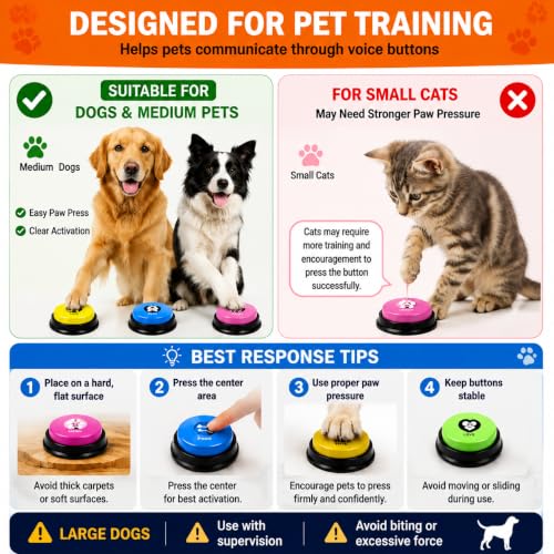 12 Pcs Dog Talking Buttons for Communication, 30-Second Recordable Voice Buttons with Non-Slip Base, Pet Training Buzzers for Dogs and Cats,Batteries Not Included - size: 12 Pcs