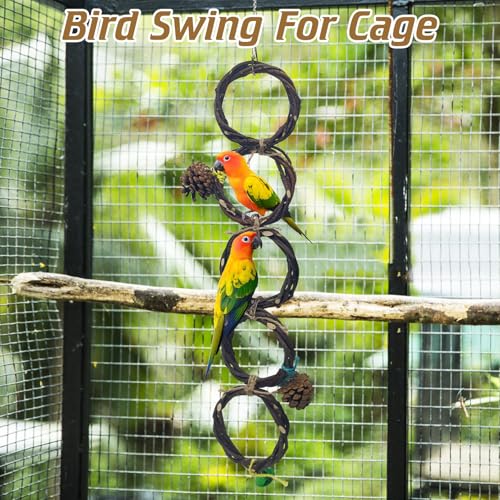 BNOSDM Bird Swing Rings Toy Wood Parrot Perches Natural Climbing Ladder