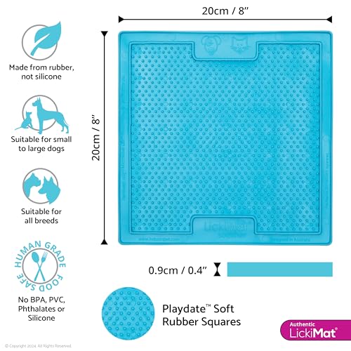 LickiMat Classic Soother Slow Feeder for Dogs Lick Mat Boredom Anxiety Reducer Perfect for Food Treats Yogurt Liquid Food Peanut Butter Fun Alternative to a Slow Feed Dog Bowl, Turquoise - color: Turquoise
