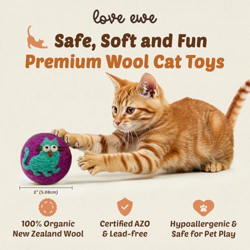 Love Ewe Wool Cat Toys Ball 3 Pack, 2-inch Cat and Mouse - color: Cat/Mouse